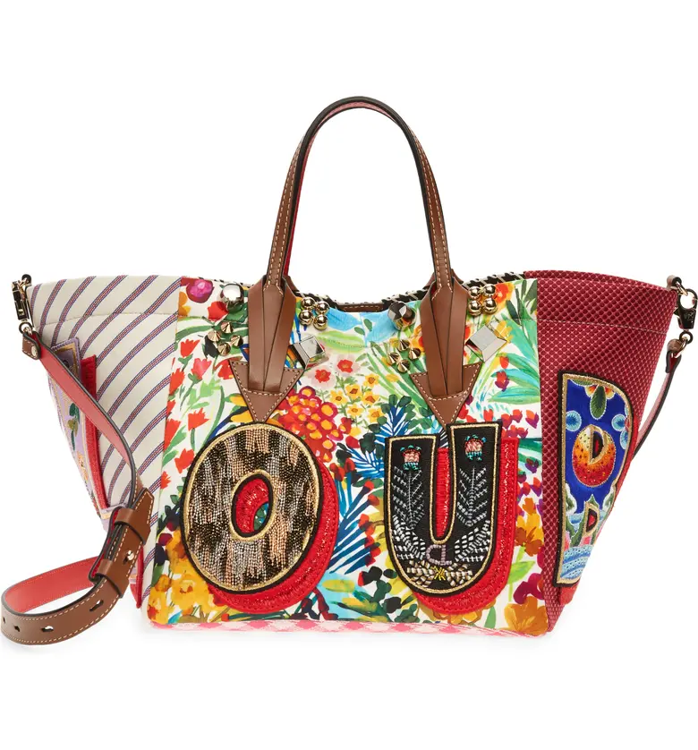 Christian Louboutin Small Caracaba Tarot Embellished Mixed Media Tote_MULTI/ BISCOTTO