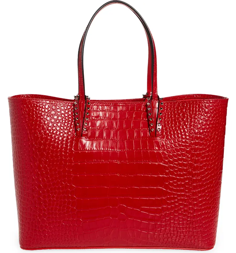 Christian Louboutin Cabata Croc Embossed Leather Tote_LOUBI RED