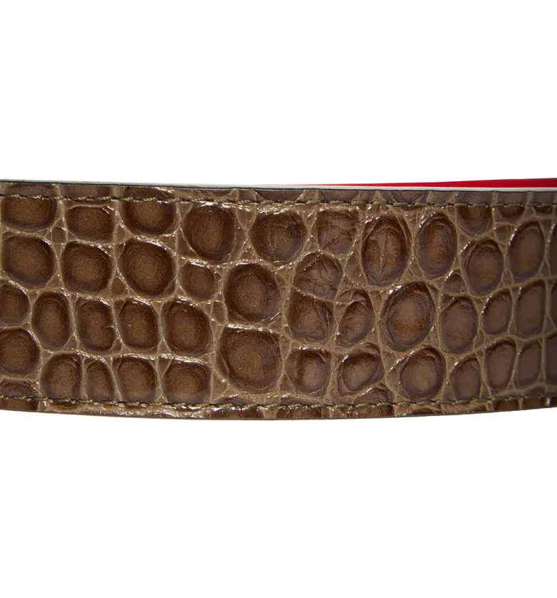  Christian Louboutin CL Logo Buckle Croc Embossed Leather Belt_SILEX/ SILVER