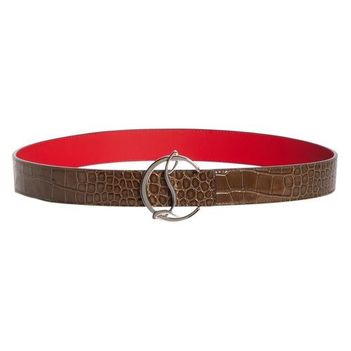 Christian Louboutin CL Logo Buckle Croc Embossed Leather Belt_SILEX/ SILVER