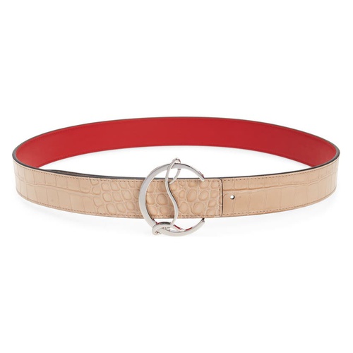  Christian Louboutin CL Logo Buckle Croc Embossed Leather Belt_CRAIE/ SILVER
