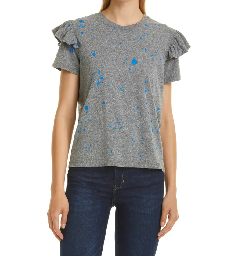 Clare V. Ruffle Cotton T-Shirt_GREY