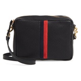 Clare V. Midi Sac Perforated Leather Crossbody Bag_BLACK PERF WITH NAVY