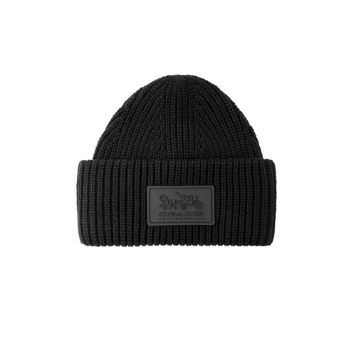 코치 Womens Classic Ribbed Tonal Patch Cuff Beanie