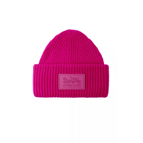 코치 Womens Classic Ribbed Tonal Patch Cuff Beanie