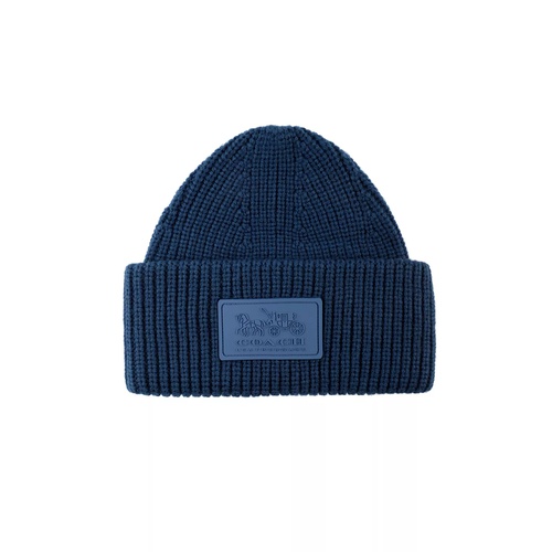 코치 Womens Classic Ribbed Tonal Patch Cuff Beanie