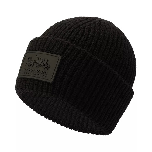 코치 Womens Classic Ribbed Tonal Patch Cuff Beanie