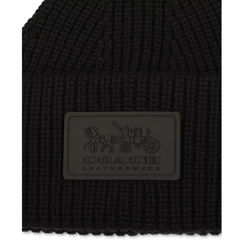 코치 Womens Classic Ribbed Tonal Patch Cuff Beanie