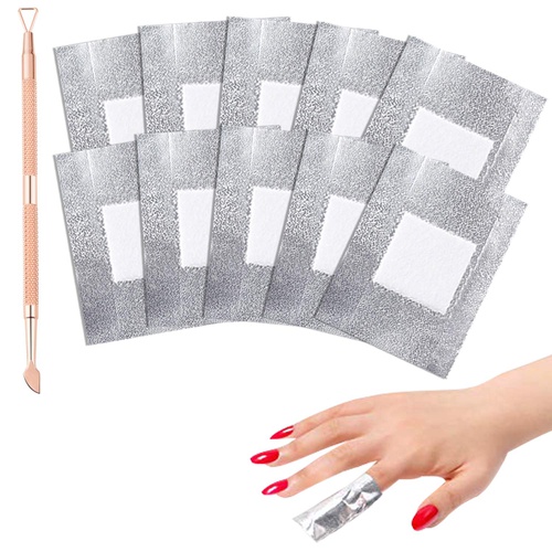  COOLOOK Gel Nail Polish Remover Set - Foil Nail Wraps/Wipes 300 Pcs Soak Off Gel Remover Foils Nail Wraps & 1 Pc Rose Gold Double Head Cuticle Pusher Peeler Scraper