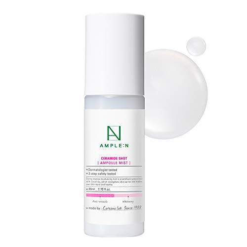  COREEANA [AMPLE:N] Ceramide Shot Ampoule Mist 2.7 fl. oz. (80ml) - Dermatologist Tested Ceramide Skin Barrier Protecting Face Spray, Long Lasting Moisturizing Ampoule Mist for Sensitive Dry