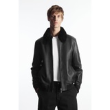 SHEARLING-TRIMMED LEATHER BOMBER JACKET