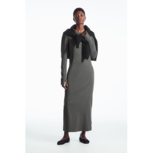 COS RIBBED LONG-SLEEVED MIDI DRESS