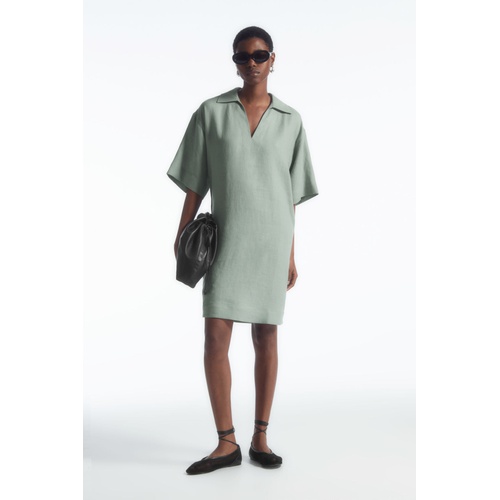 COS OPEN-COLLAR LINEN SHIRT DRESS