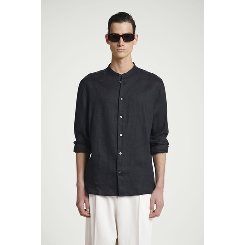 COS OVERSIZED GRANDAD-COLLAR LINEN SHIRT