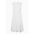 FRILLED CAP SLEEVE LINEN-BLEND MIDI DRESS