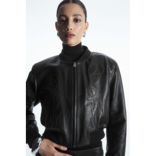 COS OVERSIZED APPLIQUEED LEATHER BOMBER JACKET