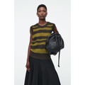 DISTRESSED STRIPED LINEN-BLEND KNITTED TANK