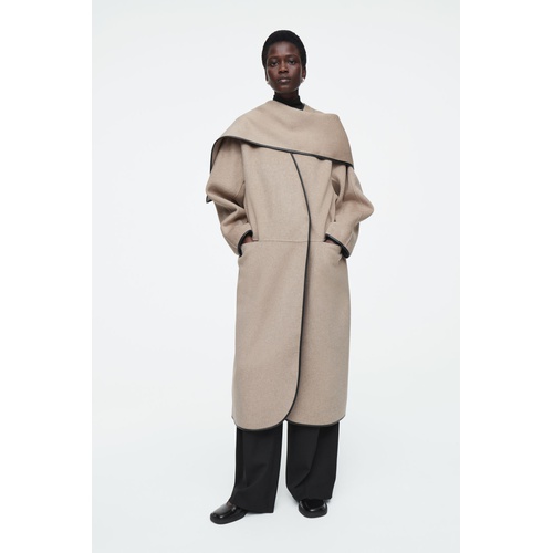 COS LEATHER-TRIMMED WOOL SCARF COAT