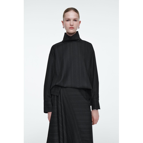 COS PINSTRIPED FUNNEL-NECK BLOUSE