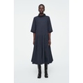 FUNNEL-NECK PANELED MIDI DRESS
