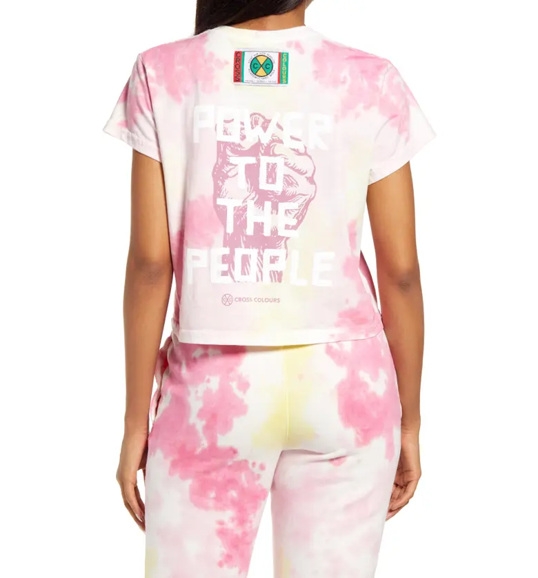  Cross Colours Womens Power to the People Crop Graphic Tee_TIE DYE PINK
