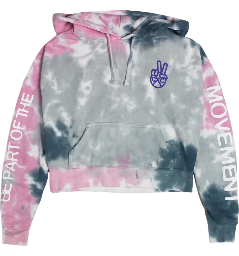 Cross Colours Be Part of the Movement Crop Hoodie_TIE DYE PINK/GREY