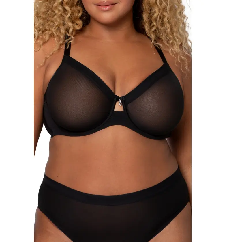 Curvy Couture Full Figure Mesh Underwire Bra_BLACK