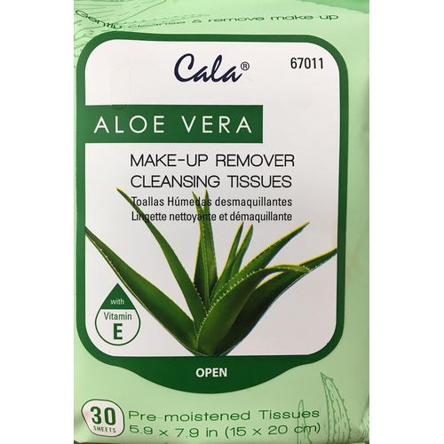  Cala Aloe vera make-up remover cleansing tissues 30 count, 30 Count