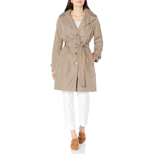  Calvin Klein Womens Single Breasted Belted Rain Jacket with Removable Hood