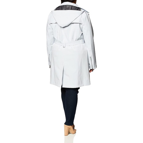  Calvin Klein Womens Double Breasted Belted Rain Jacket with Removable Hood