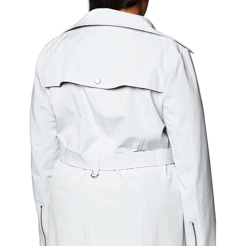  Calvin Klein Womens Double Breasted Belted Rain Jacket with Removable Hood