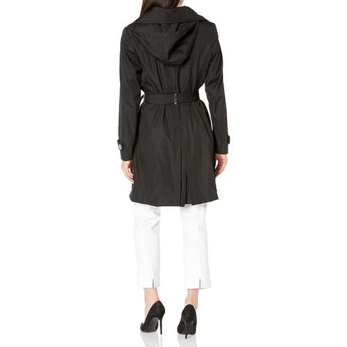  Calvin Klein Womens Single Breasted Belted Rain Jacket with Removable Hood