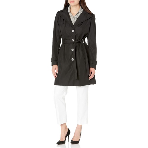  Calvin Klein Womens Single Breasted Belted Rain Jacket with Removable Hood