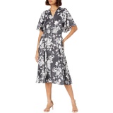 Calvin Klein Womens Short Sleeve Midi Dress with Smocked Waist