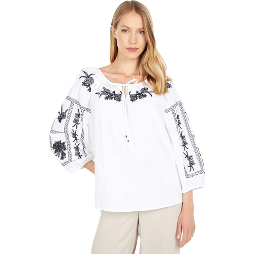  Calvin Klein 3u002F4 Sleeve Blouse with Embroidery