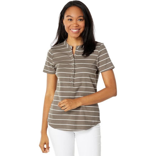  Calvin Klein Short Sleeve Stripe Tee with Button Details