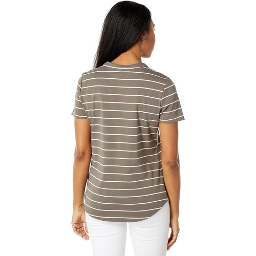  Calvin Klein Short Sleeve Stripe Tee with Button Details