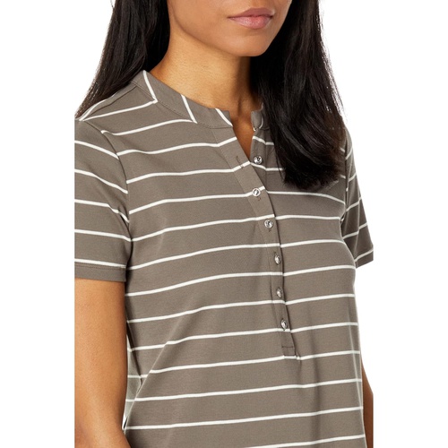  Calvin Klein Short Sleeve Stripe Tee with Button Details