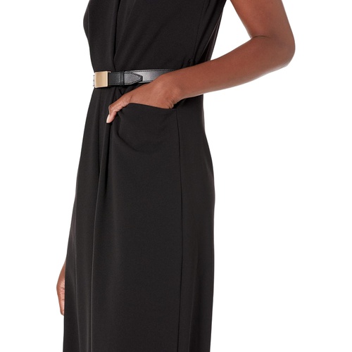  Calvin Klein Midi Scuba Crepe Jumpsuit with Belt