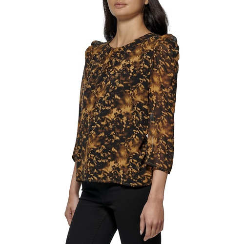  Calvin Klein Printed Chiffon Sleeve with Overlay