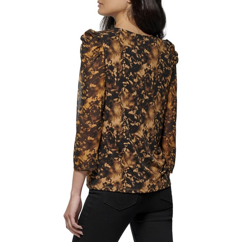  Calvin Klein Printed Chiffon Sleeve with Overlay