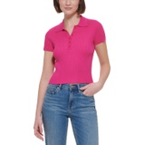 Womens Ribbed Quarter-Button Polo Shirt