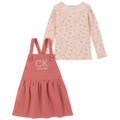 Baby Girls Ribbed Print Jersey T-shirt and Fleece Apron Jumper with Diaper Cover 2-Piece Set