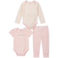 Baby Girls Two Patterned Logo Bodysuits and Solid Joggers 3 Piece Set