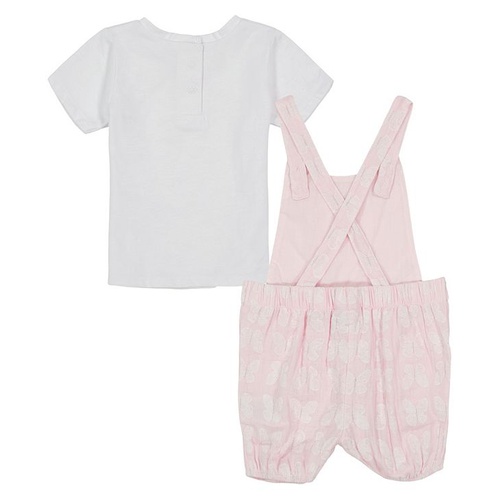  Baby Girls Jersey Logo T-shirt and Butterfly Print Muslin Shortalls Set