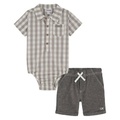 Baby Boys Woven Check Short Sleeve Poplin Bodysuit and Chambray Shorts 2 Piece Set