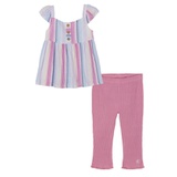 Toddler Girls Woven Striped Empire Tunic and Ribbed Capri Leggings 2 Piece Set