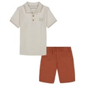 Toddler Boys Herringbone Short Sleeve Polo Shirt and Twill Shorts 2 Piece Set