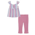 Little Girls Woven Striped Empire Tunic and Ribbed Capri Leggings 2 Piece Set