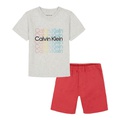 Little Boys Repeat Logo V-neck T-shirt and Twill Shorts